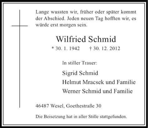 Alle Traueranzeigen für Wilfried Schmid trauer rp online de