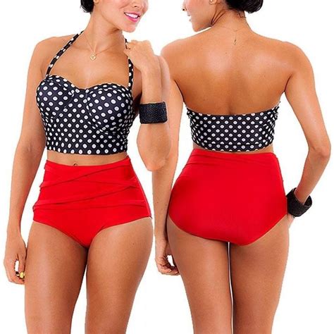 Bikini Retro Push Up Talla Chica Traje De Ba O Rojo Negro