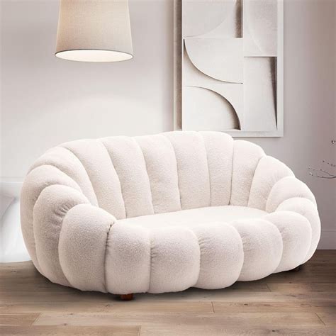 Puff White Boucle Fabric 2 Seater Snuggle Cloud Bubble Pumpkin Sofa