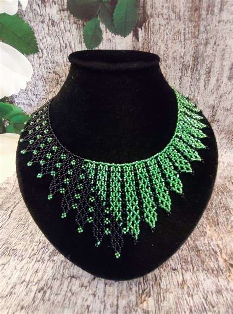 Beaded Necklace Black Green Beaded Collar Rbg Dissent Collar Short