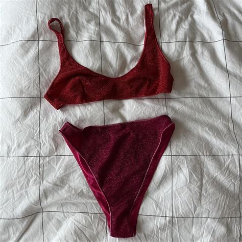 Oseree Lumiere 90s Bikini Set In Red Fuchsia Worn Depop