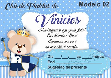 Convite Ch De Fraldas Urso Ch De Beb Ursinho Pr Ncipe