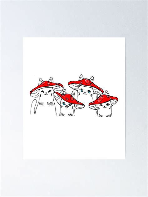 Mushroom Cats Cat With Mushroom Hat Poster For Sale By KingCongerg