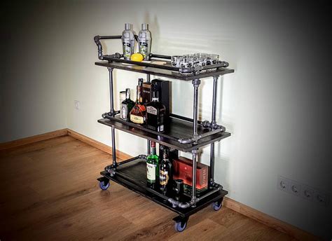 Bar Cart Beverages Bar Wine Cart Industrial Bar Rolling - Etsy