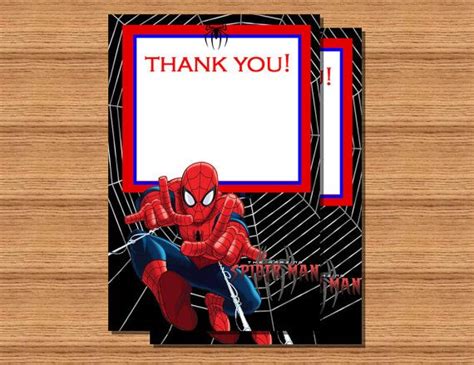 A Spiderman Birthday Party Thank Card With The Words Thank You And An