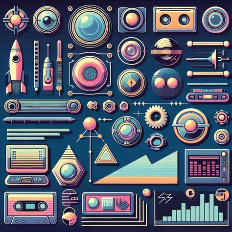 Retro Futuristic Elements Vector Design Premium AI Generated Vector