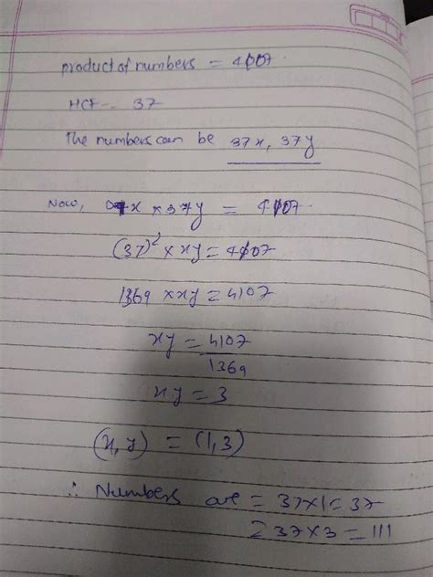 The Product Of Two Numbers Is 4107 If The H C F Of These Numbers Is