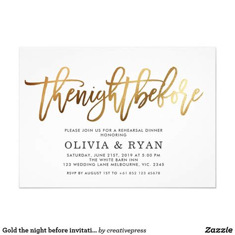 Gold The Night Before Invitation Zazzle Rehearsal Dinner Invitation