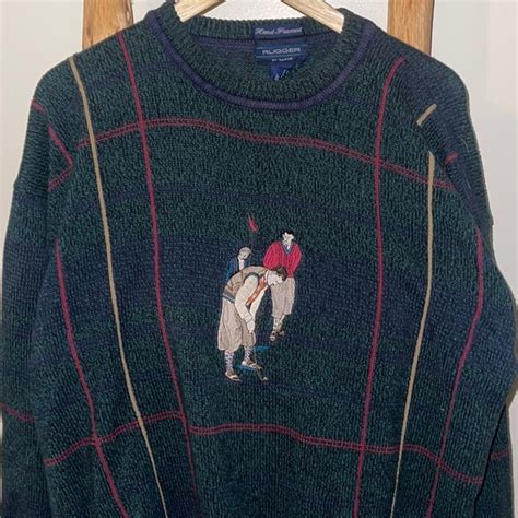 Vintage Sweaters Rare Vintage S Green Plaid Golf Sweater Poshmark