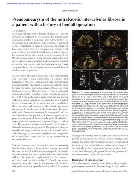 PDF Pseudoaneurysm Of The Mitral Aortic Intervalvular Fibrosa In A