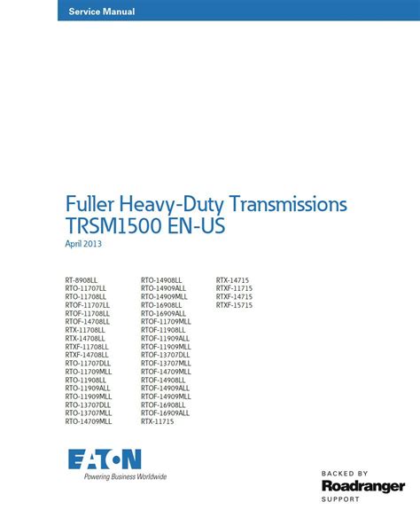 Eaton RTO 13707MLL Transmission Service Manual Comprehensive Guide For