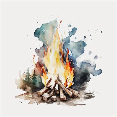 Premium AI Image There Is A Watercolor Painting Of A Campfire With A