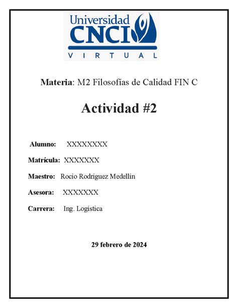 Actividad 2 CALIFICACION 100 Materia M2 Filosofías de Calidad FIN