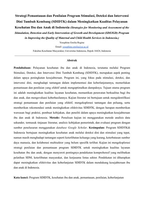 Pdf Strategi Pemantauan Dan Penilaian Program Stimulasi Deteksi Dan