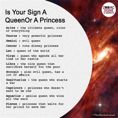 Is Your Sign A Queen Or A Princess Zodiac Signs Zodiac Signs