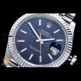 Datejust 41mm 126334 904L SS Fluted Bezel Patterned Blue Dial On SS