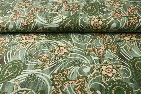 Viscose Bloemen Paisley Groen Boelens Modestoffen