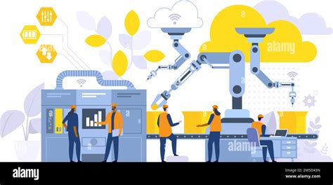 Manufacturing Process Flat Vector Illustration Factory Workers