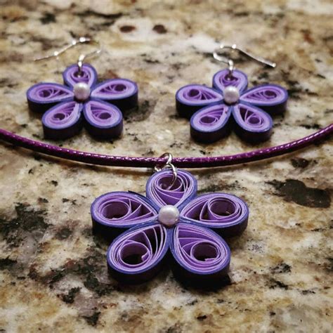 Quilled Paper Necklace Earring Set Quilling Paper Jewelry Etsy