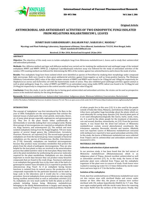 Pdf Antimicrobial And Antioxidant Activities Of Two Endophytic Fungi