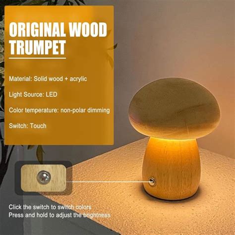 Lampe Champignon En Bois Couleurs Intensit Variable Lampe De Chevet