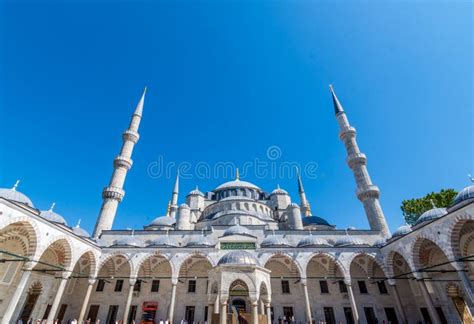 Blue Mosque Courtyard Fountain And Minarets In Istanbul Turkey