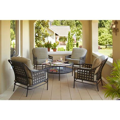 Hampton Bay Lynnfield 5 Piece Patio Conversation Set With Gray Beige