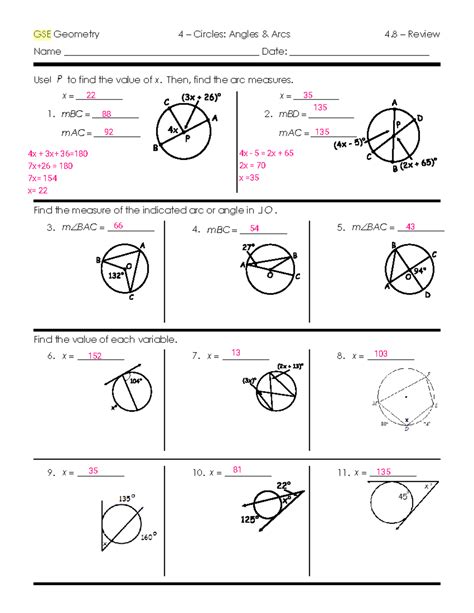 Kami Export 24 Unit 4 Test Review 1 GSE Geometry 4 Circles