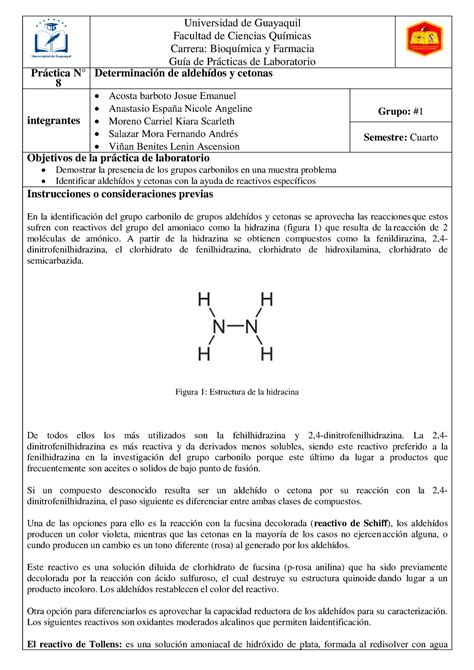 Practica Identificaci N De Aldeh Dos Y Cetonas Universidad De