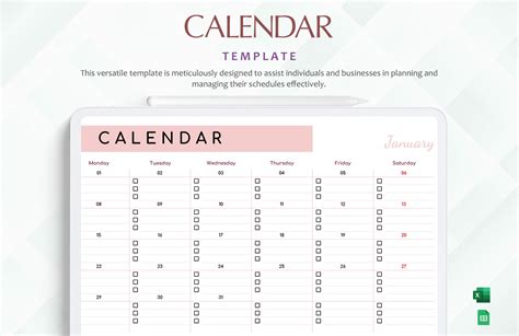 Calendar Sheet Templates In Excel Free Download