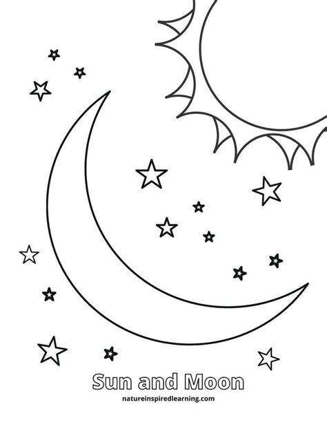 Coloring Page With A Crescent Moon And Sun With Small Stars In The