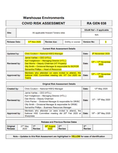 Free Warehouse Risk Assessment Samples Security Fire Covid