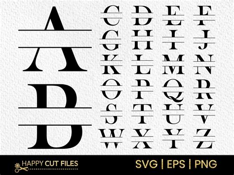 Split Letter Monogram Svg Font A Z Png Graphic By Happycutfiles · Creative Fabrica 2024