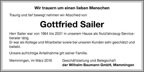 Traueranzeigen von Gottfried Sailer Allgäuer Zeitung