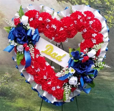 Open Heart Cemetery Wreath Red White And Blue Dad Sympathy