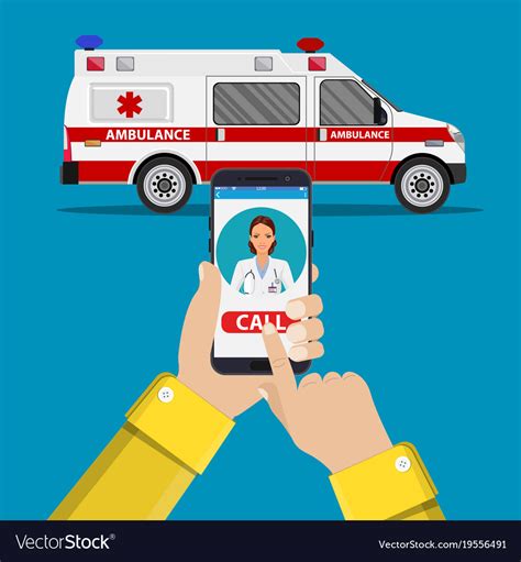 Call Ambulance Car Via Mobile Phone Royalty Free Vector