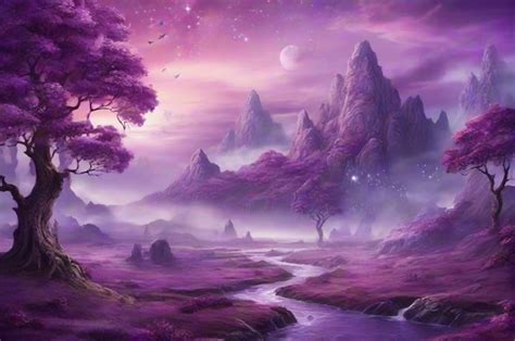 Premium Photo | Magical and mystical landscape wallpaper in purple tones