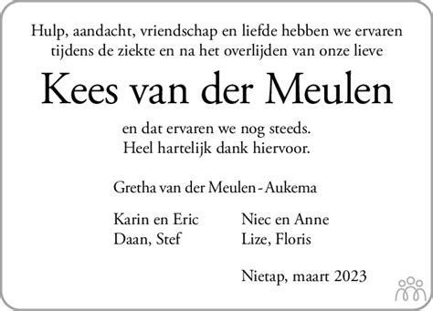 Kees Cornelis Albert Van Der Meulen 05 02 2023 Overlijdensbericht En