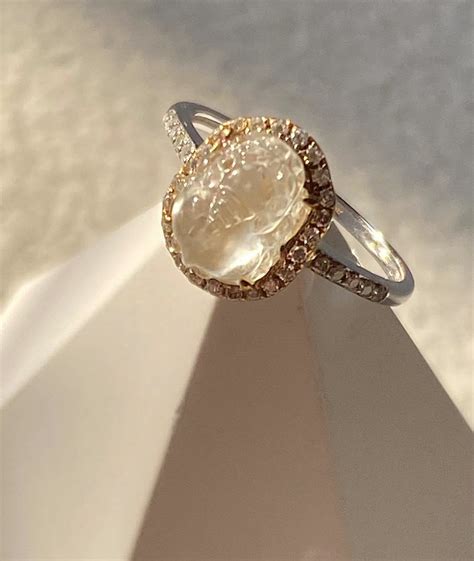 High Grade Natural Myanmar Icy White Jadeite Ring 18K Solid Gold