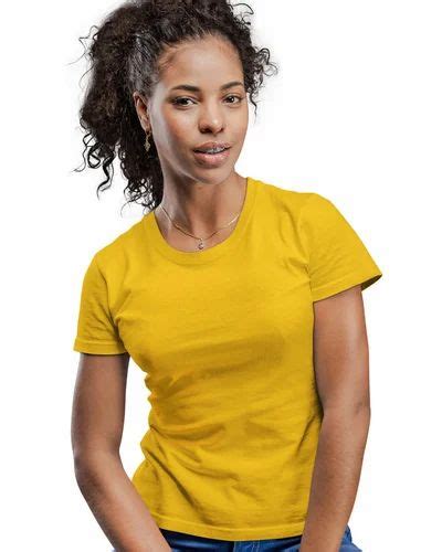 Golden Yellow Plain Round Neck T Shirt For Women At Rs