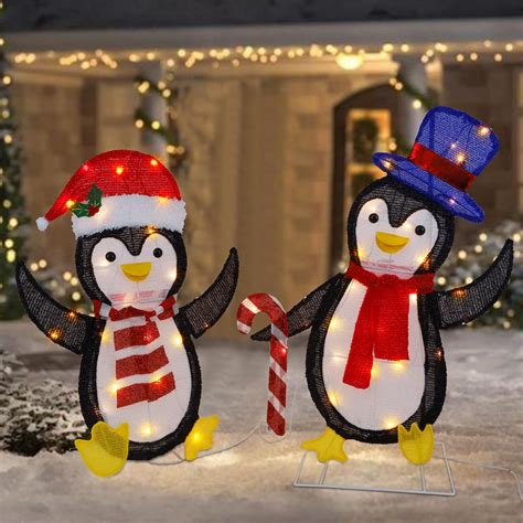 Waterglide Set Of Lighted Christmas Tinsel Penguins Pre Lit D