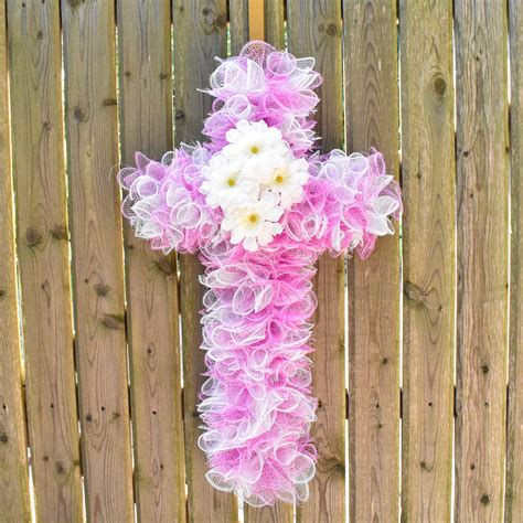 Cross Wreath Deco Mesh Cross Wreath Memorial Wreath Easter Cross