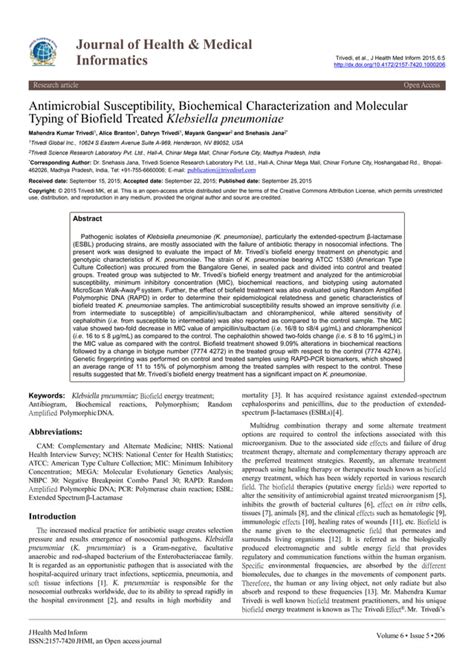 Antimicrobial Susceptibility Biochemical Characterization And