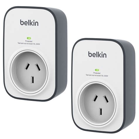 2pk Belkin 240v 1 Outlet Wall Mounted Surge Protector Power Board Grey