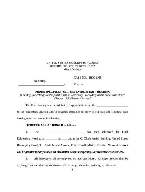 ORDER SPECIALLY SETTING EVIDENTIARY HEARING Doc Template PdfFiller