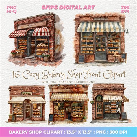 Watercolor Cozy Bakery Storefronts Clipart Cute Bakery Shop Cafe Png