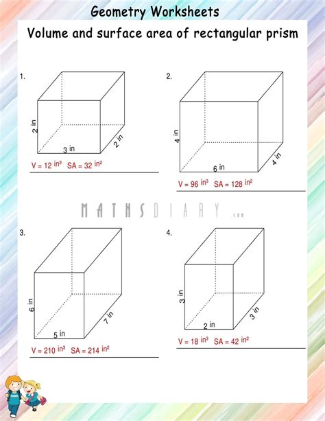 Volume And Surface Area Of Rectangular Prisms Math Worksheets