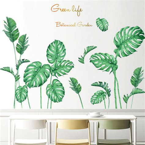 Green Plant Leaves Wall Sticker Botanical Wall Art Sticker Etsy