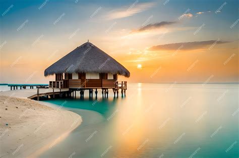 Premium Photo | A hut on a tropical beach at sunset