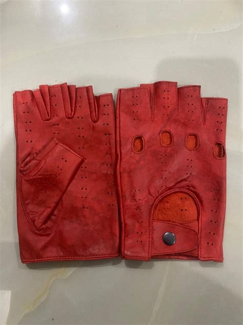 Fingerless Men S Leather Gloves Car Driving Gloves Perforated Cow